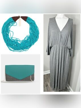 Susan betro Gray V-Neck Midi Dress -medium